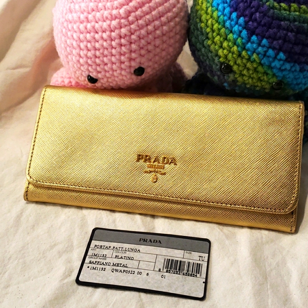 Prada gold saffiano wallet